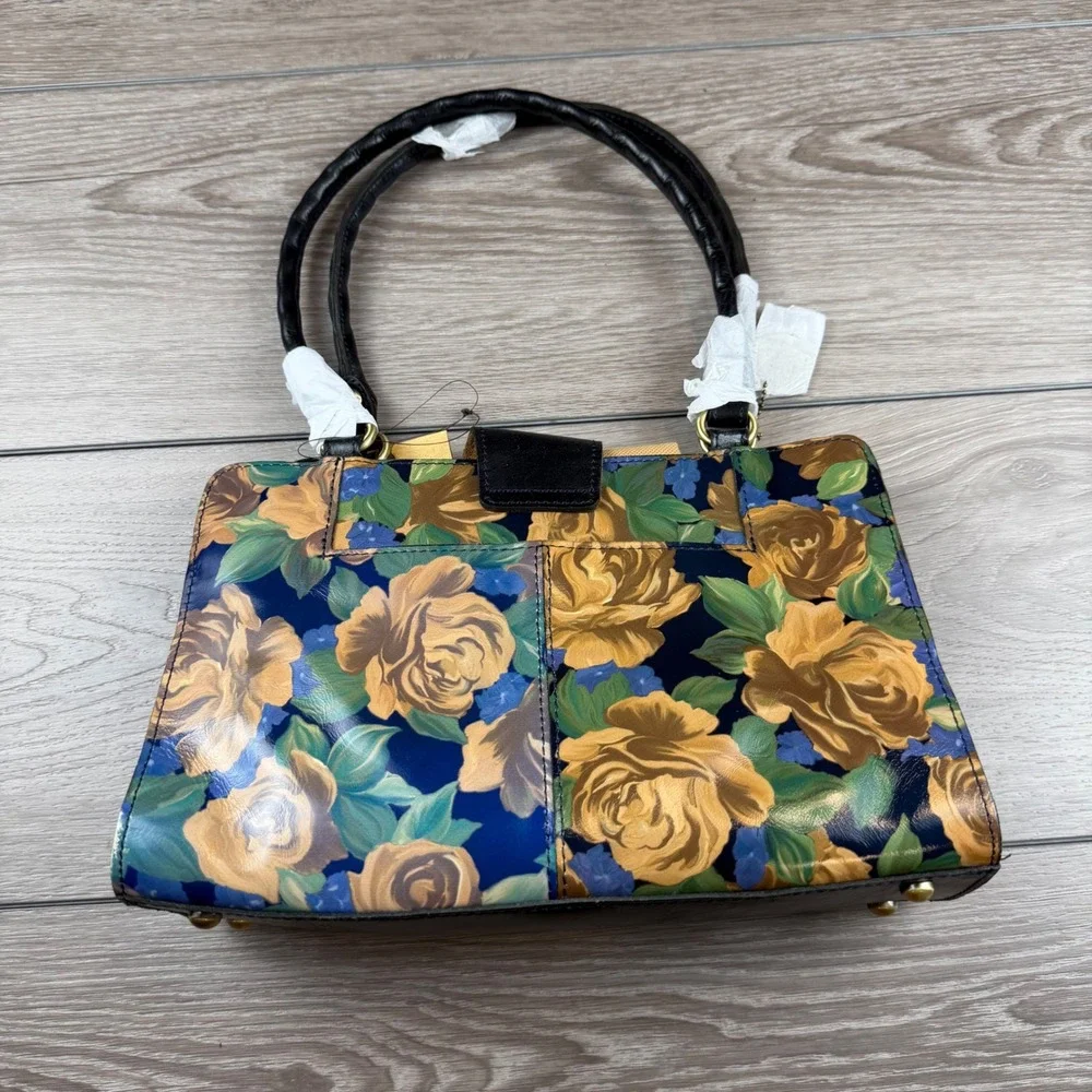 Patricia Nash Womens Satchel Blue Sky Rose Floral Leather Handbag Multi OS